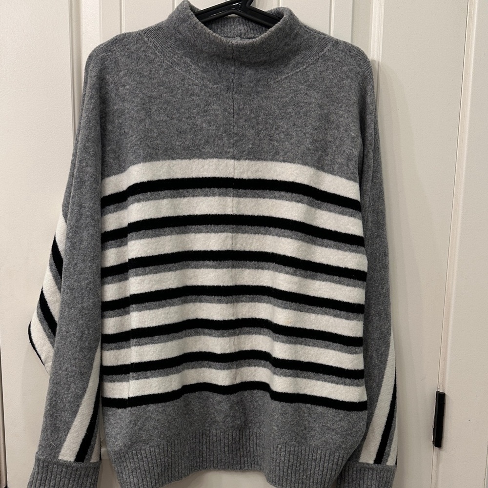 LOFT Gray and Black Striped Women's Sweater L Cowl Neck